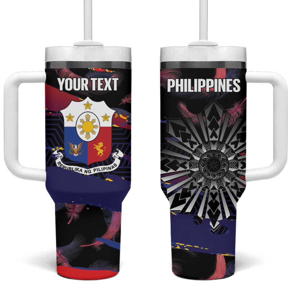Personalised Philippines Sun Tattoo Tumbler With Handle Feathers Filipinas Grunge Style Black