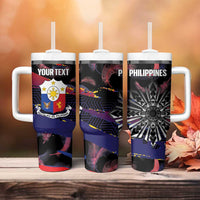 Personalised Philippines Sun Tattoo Tumbler With Handle Feathers Filipinas Grunge Style Black