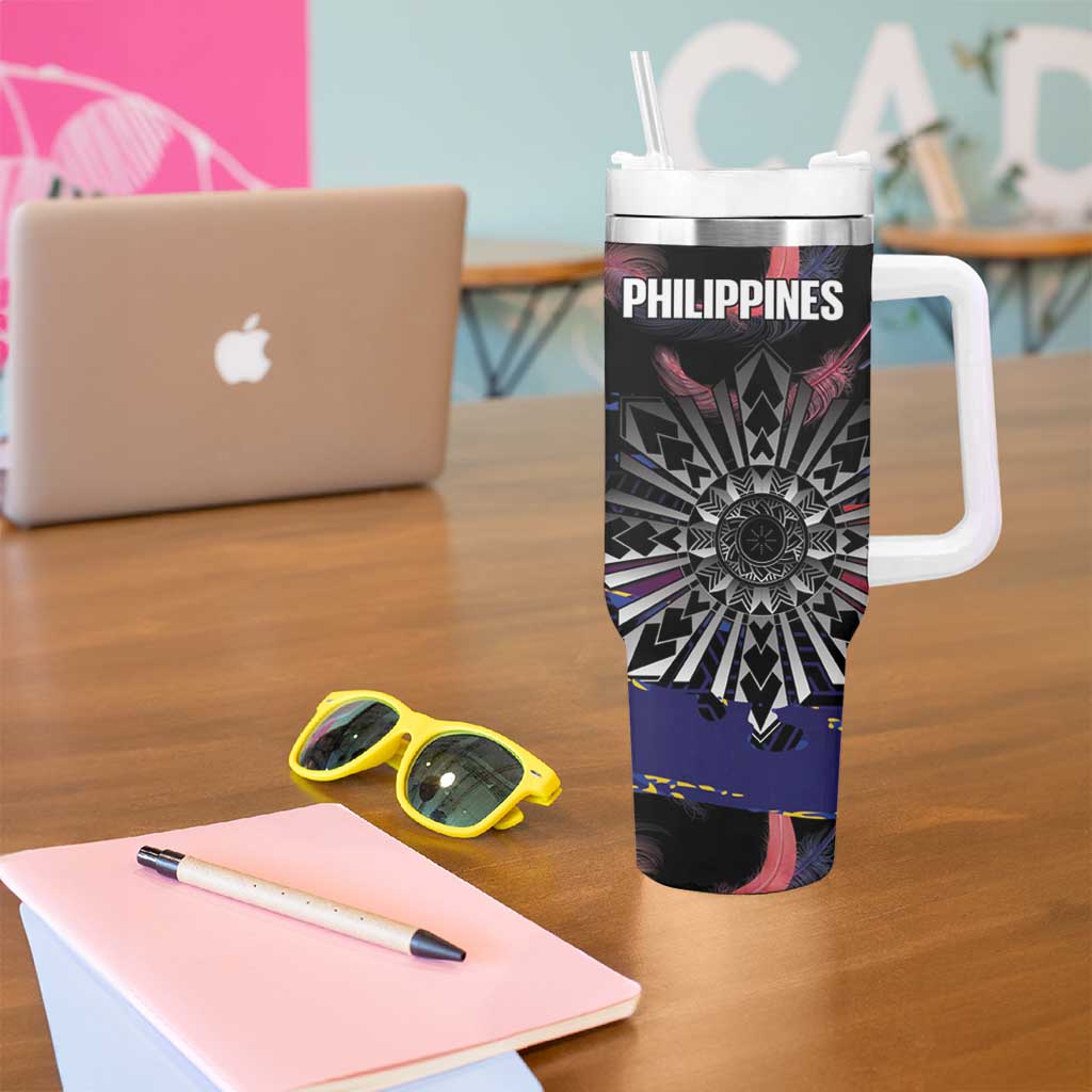 Personalised Philippines Sun Tattoo Tumbler With Handle Feathers Filipinas Grunge Style Black