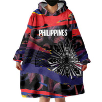 Personalised Philippines Sun Tattoo Wearable Blanket Hoodie Feathers Filipinas Grunge Style Black