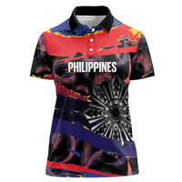 Personalised Philippines Sun Tattoo Women Polo Shirt Feathers Filipinas Grunge Style Black