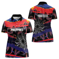 Personalised Philippines Sun Tattoo Women Polo Shirt Feathers Filipinas Grunge Style Black