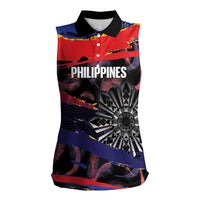 Personalised Philippines Sun Tattoo Women Sleeveless Polo Shirt Feathers Filipinas Grunge Style Black