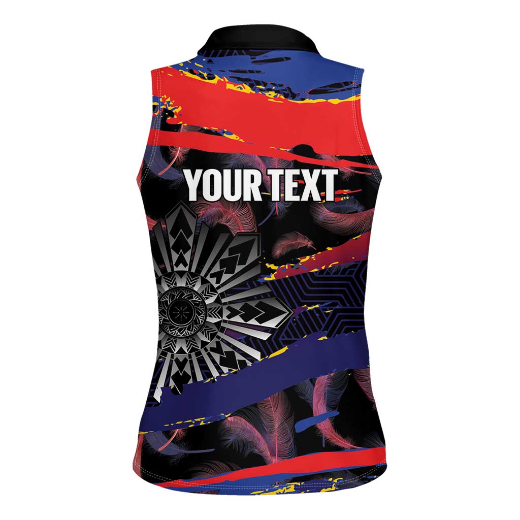 Personalised Philippines Sun Tattoo Women Sleeveless Polo Shirt Feathers Filipinas Grunge Style Black