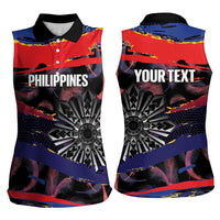 Personalised Philippines Sun Tattoo Women Sleeveless Polo Shirt Feathers Filipinas Grunge Style Black