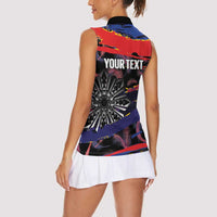 Personalised Philippines Sun Tattoo Women Sleeveless Polo Shirt Feathers Filipinas Grunge Style Black