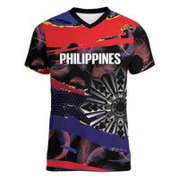 Personalised Philippines Sun Tattoo Women V-Neck T-Shirt Feathers Filipinas Grunge Style Black