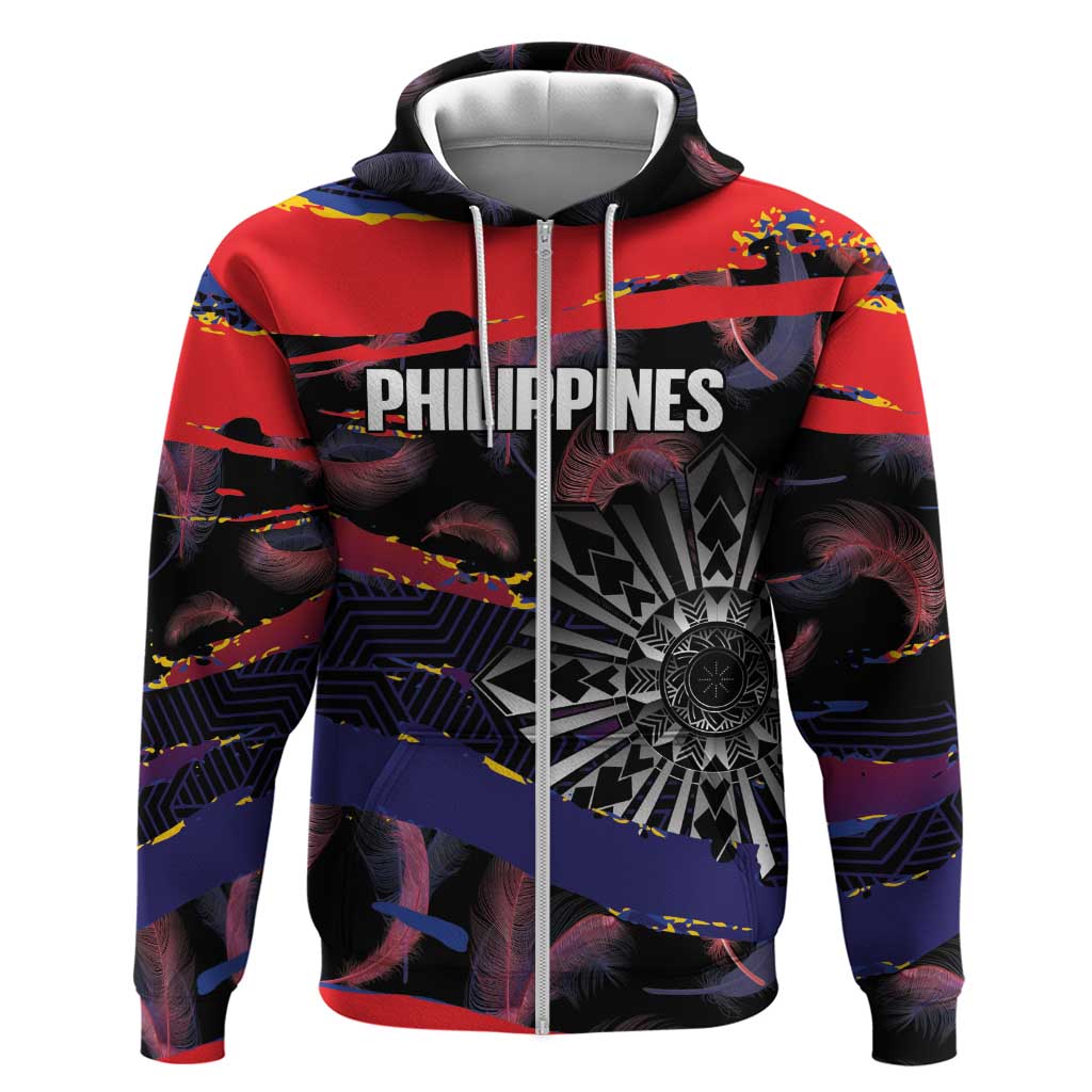 Personalised Philippines Sun Tattoo Zip Hoodie Feathers Filipinas Grunge Style Black