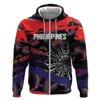Personalised Philippines Sun Tattoo Zip Hoodie Feathers Filipinas Grunge Style Black
