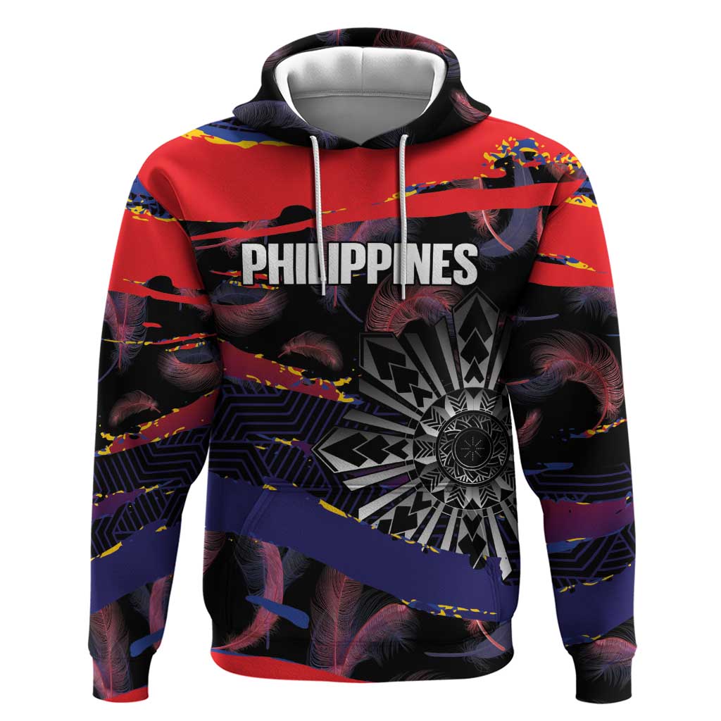 Personalised Philippines Sun Tattoo Zip Hoodie Feathers Filipinas Grunge Style Black