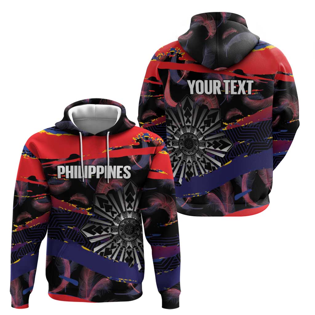 Personalised Philippines Sun Tattoo Zip Hoodie Feathers Filipinas Grunge Style Black