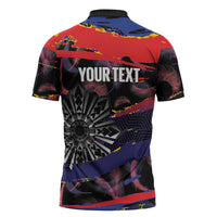 Personalised Philippines Sun Tattoo Zipper Polo Shirt Feathers Filipinas Grunge Style Black