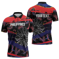 Personalised Philippines Sun Tattoo Zipper Polo Shirt Feathers Filipinas Grunge Style Black