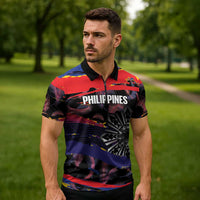 Personalised Philippines Sun Tattoo Zipper Polo Shirt Feathers Filipinas Grunge Style Black
