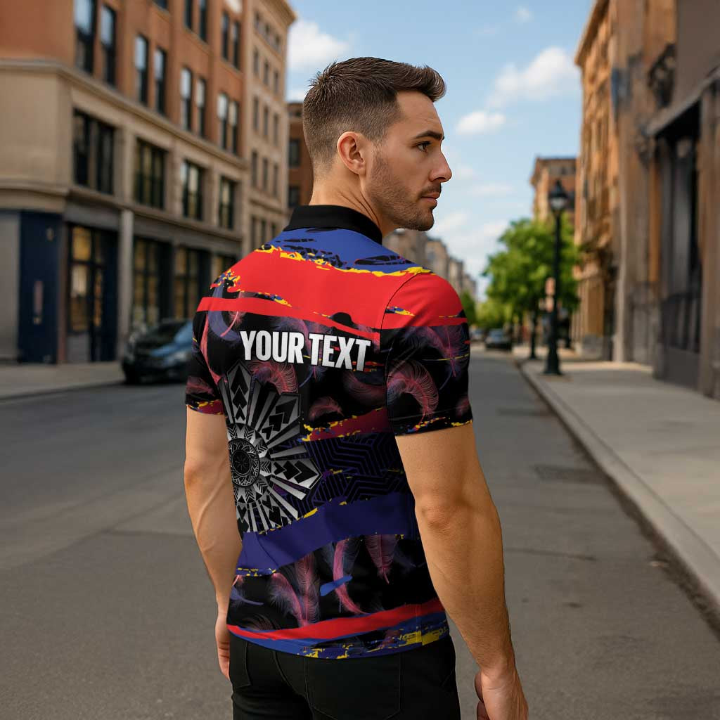 Personalised Philippines Sun Tattoo Zipper Polo Shirt Feathers Filipinas Grunge Style Black