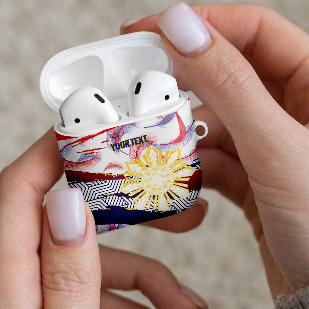 Personalised Philippines Sun Tattoo AirPods Case Feathers Filipinas Grunge Style White