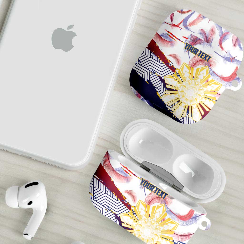 Personalised Philippines Sun Tattoo AirPods Case Feathers Filipinas Grunge Style White