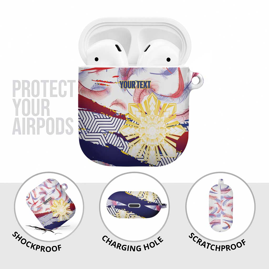 Personalised Philippines Sun Tattoo AirPods Case Feathers Filipinas Grunge Style White