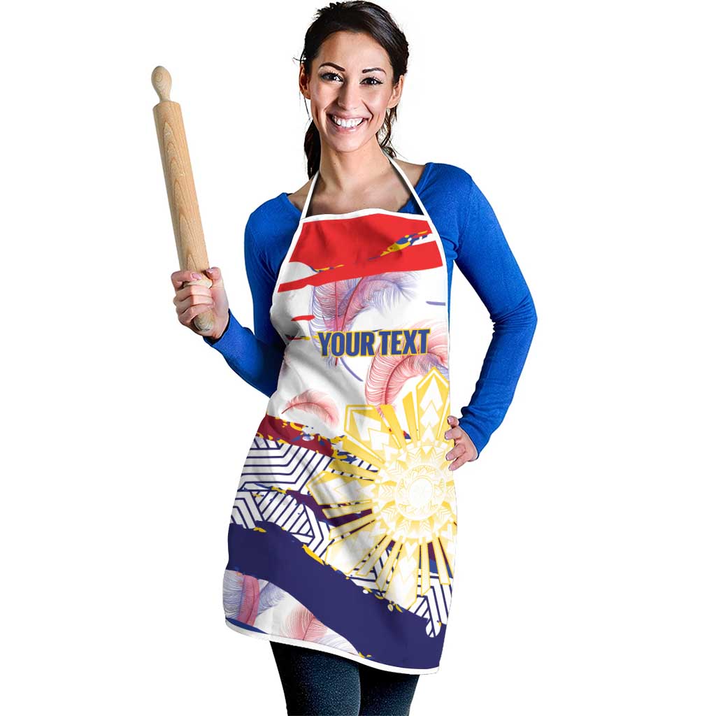 Personalised Philippines Sun Tattoo Apron Feathers Filipinas Grunge Style White