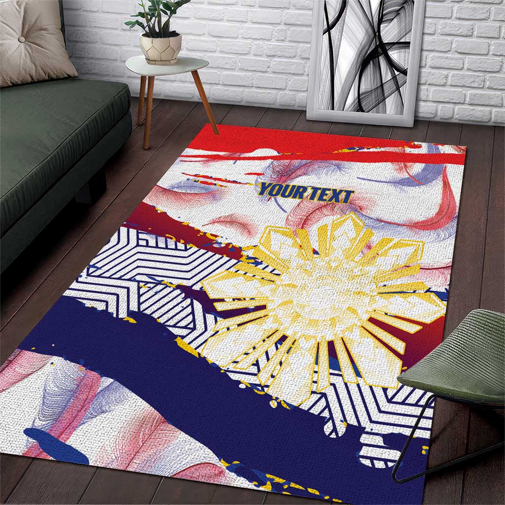 Personalised Philippines Sun Tattoo Area Rug Feathers Filipinas Grunge Style White