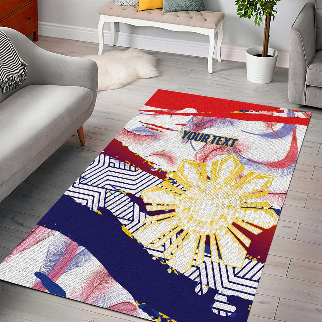 Personalised Philippines Sun Tattoo Area Rug Feathers Filipinas Grunge Style White