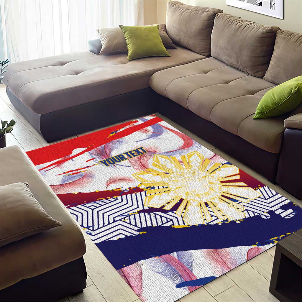 Personalised Philippines Sun Tattoo Area Rug Feathers Filipinas Grunge Style White