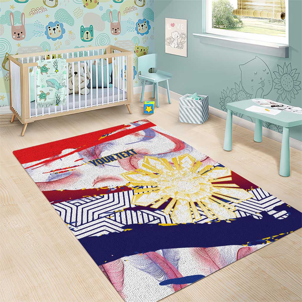 Personalised Philippines Sun Tattoo Area Rug Feathers Filipinas Grunge Style White