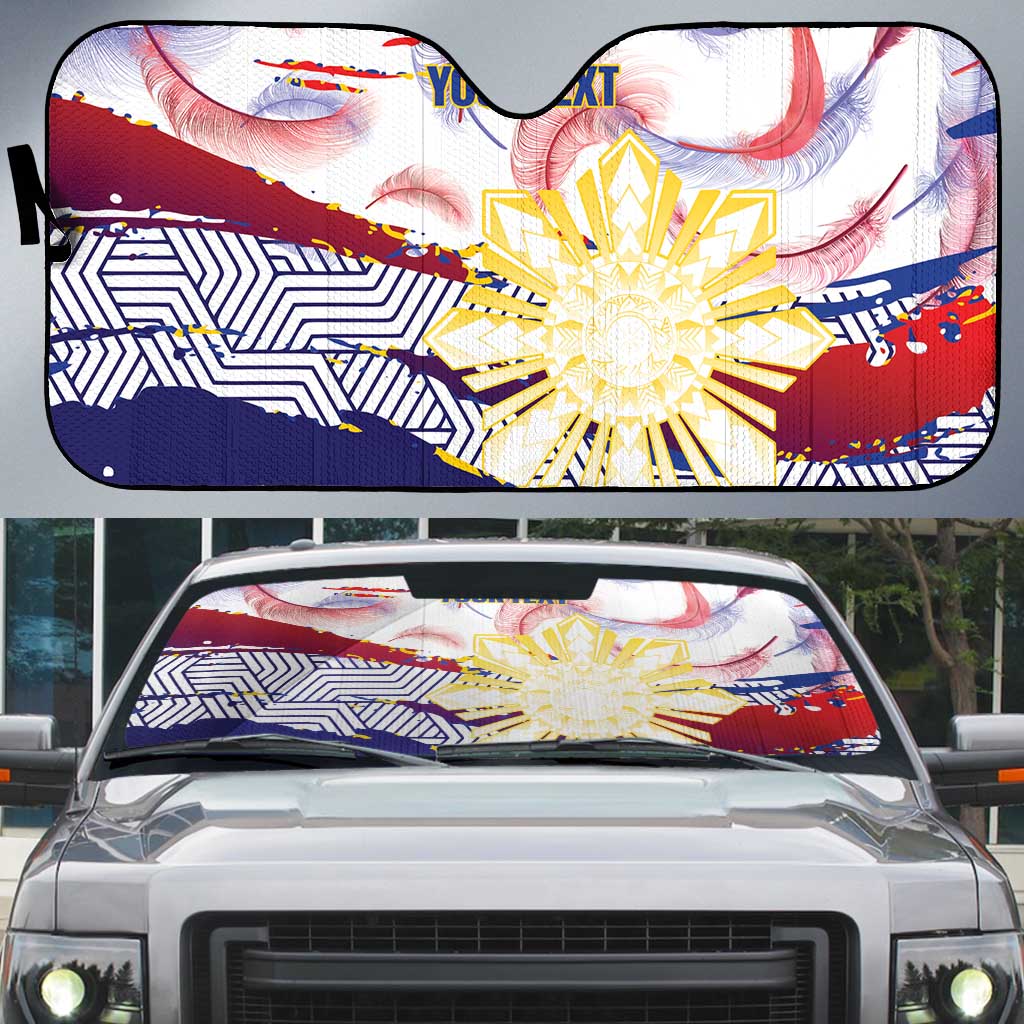 Personalised Philippines Sun Tattoo Auto Sun Shade Feathers Filipinas Grunge Style White