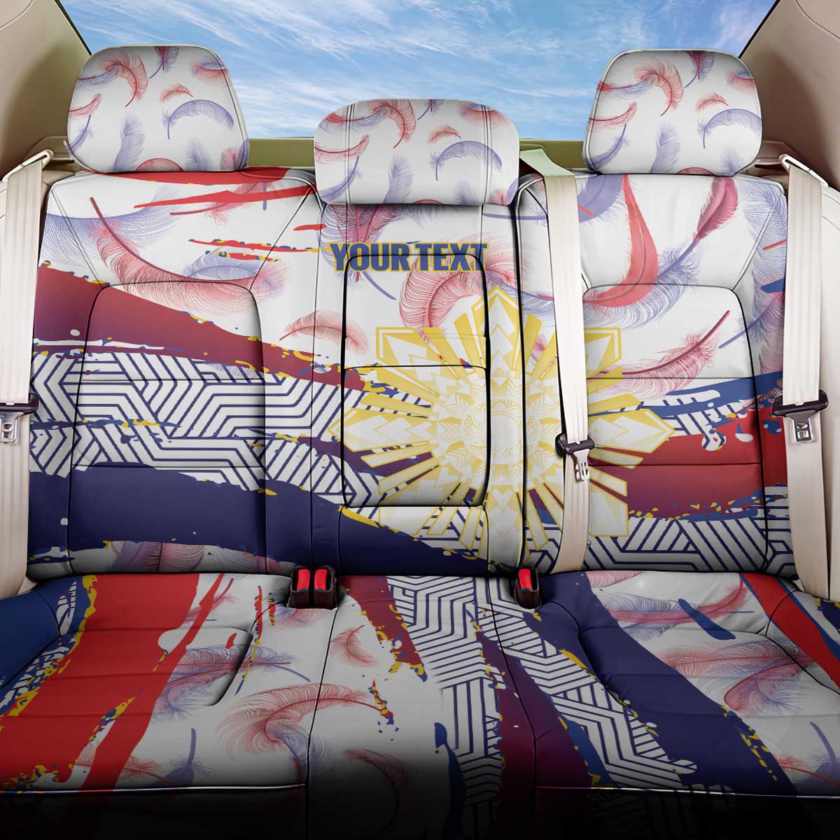Personalised Philippines Sun Tattoo Back Car Seat Cover Feathers Filipinas Grunge Style White