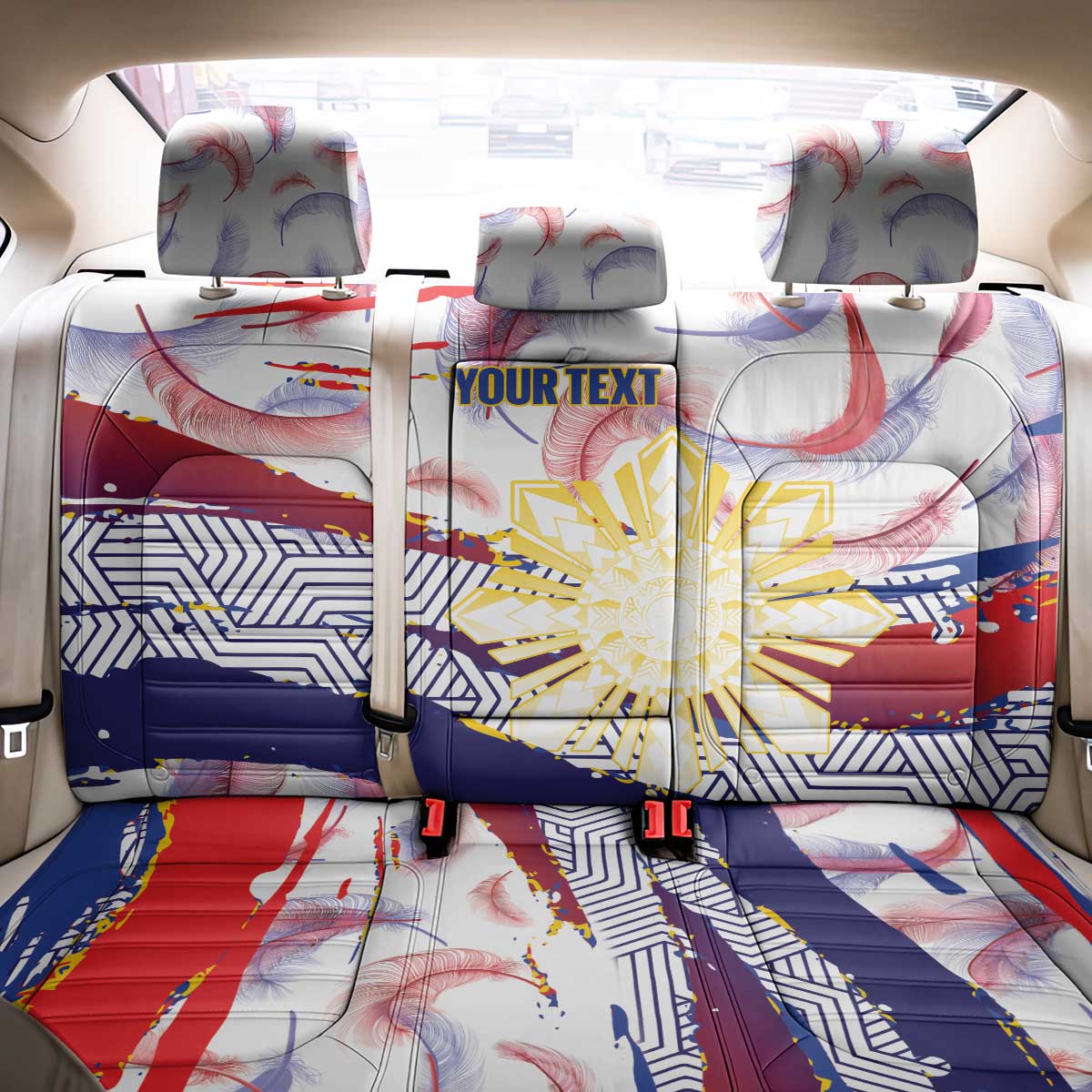 Personalised Philippines Sun Tattoo Back Car Seat Cover Feathers Filipinas Grunge Style White