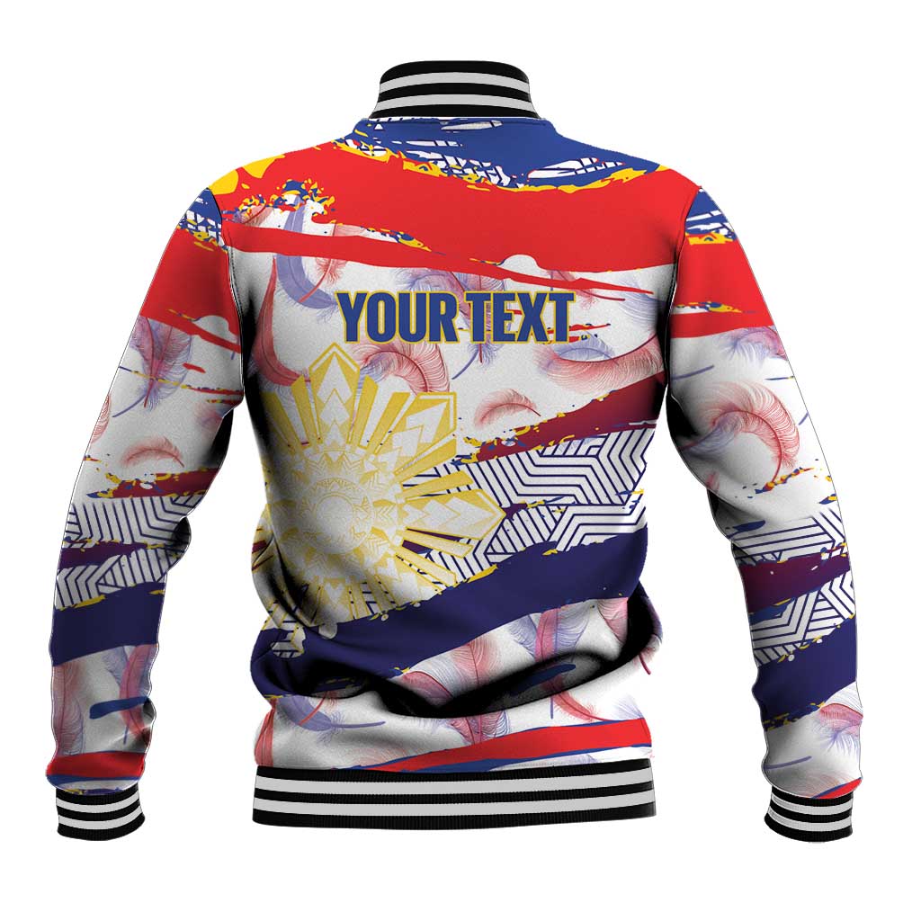 Personalised Philippines Sun Tattoo Baseball Jacket Feathers Filipinas Grunge Style White