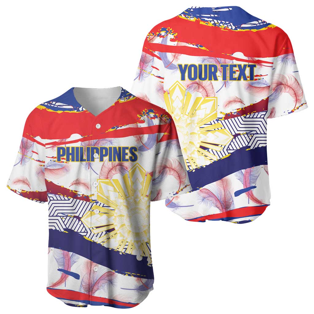 Personalised Philippines Sun Tattoo Baseball Jersey Feathers Filipinas Grunge Style White