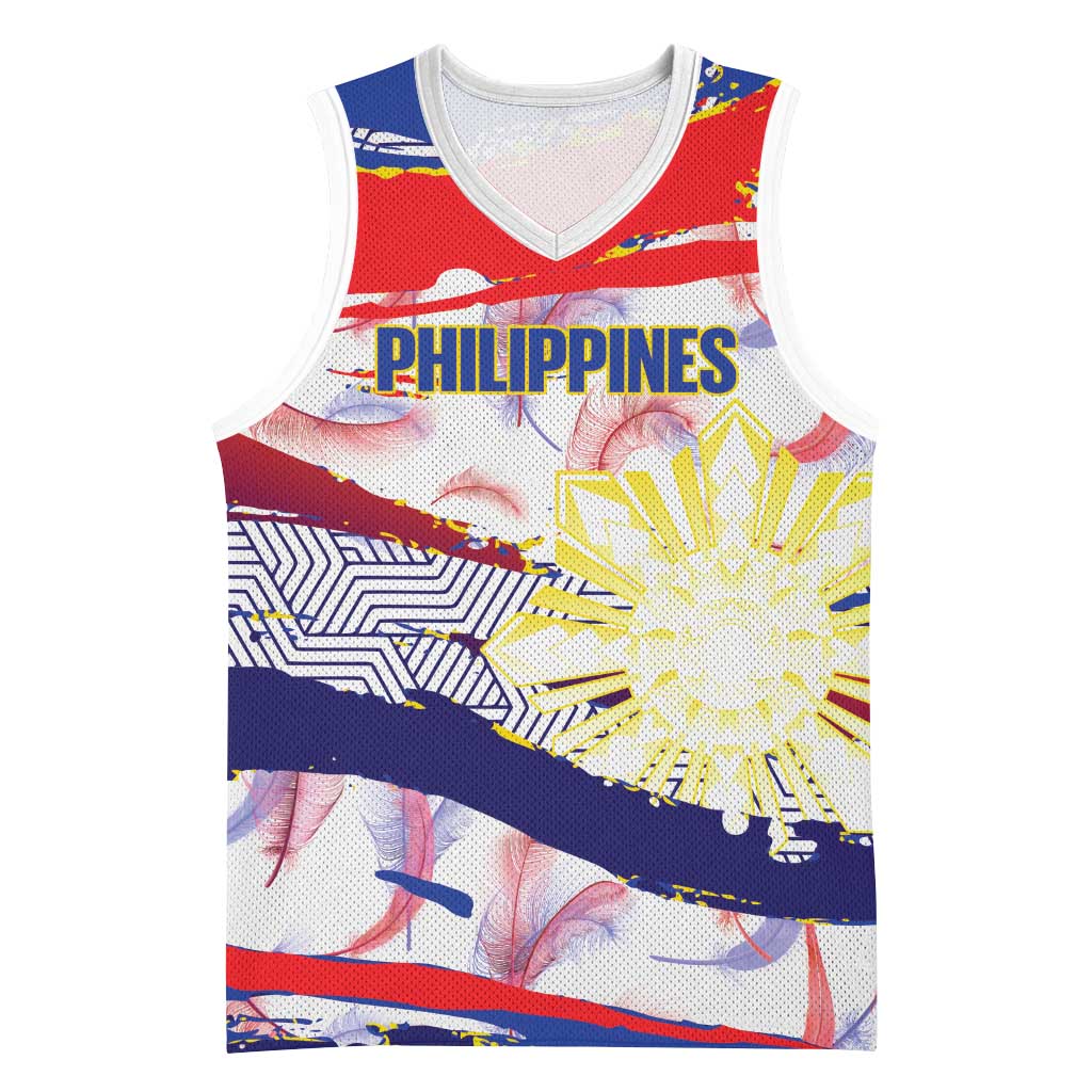 Personalised Philippines Sun Tattoo Basketball Jersey Feathers Filipinas Grunge Style White