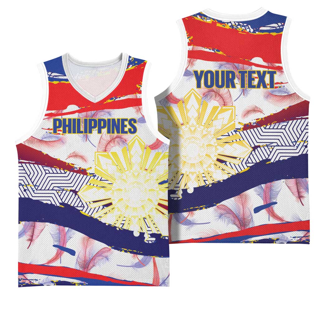 Personalised Philippines Sun Tattoo Basketball Jersey Feathers Filipinas Grunge Style White