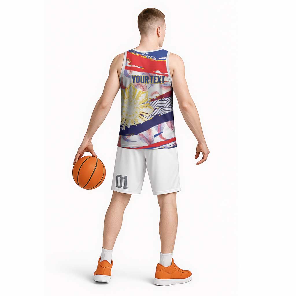 Personalised Philippines Sun Tattoo Basketball Jersey Feathers Filipinas Grunge Style White