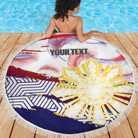 Personalised Philippines Sun Tattoo Beach Blanket Feathers Filipinas Grunge Style White