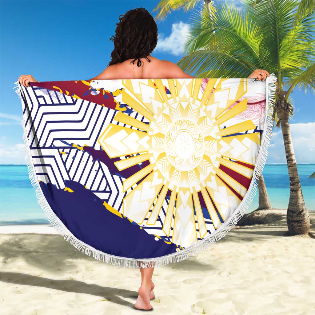 Personalised Philippines Sun Tattoo Beach Blanket Feathers Filipinas Grunge Style White