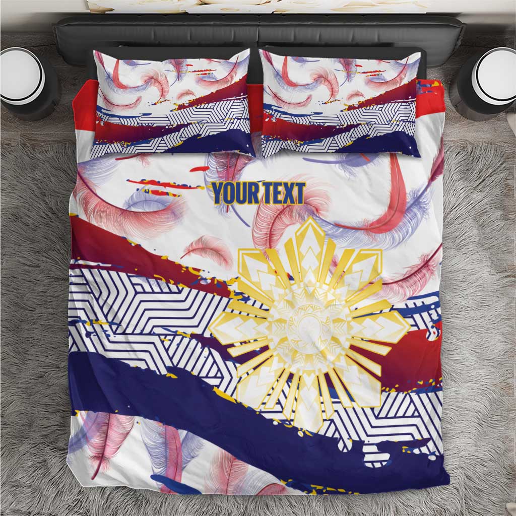 Personalised Philippines Sun Tattoo Bedding Set Feathers Filipinas Grunge Style White