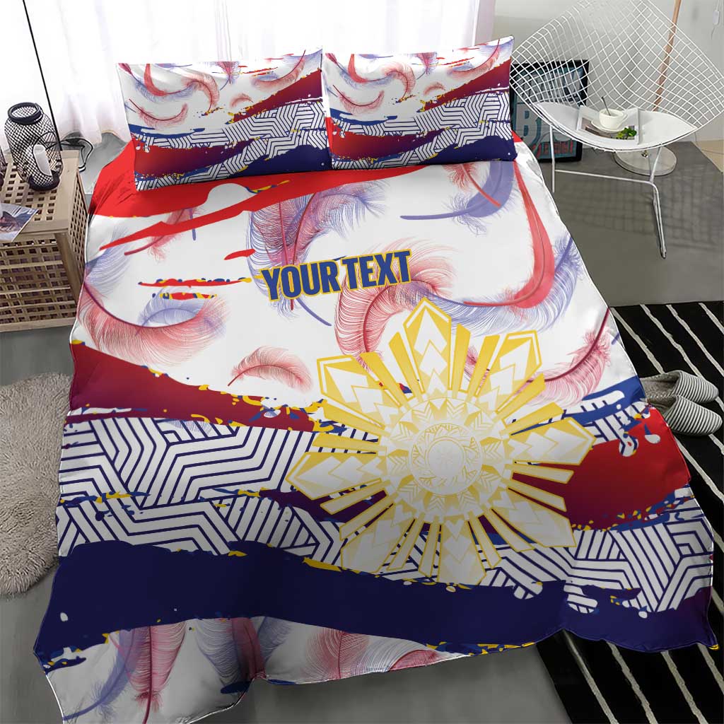 Personalised Philippines Sun Tattoo Bedding Set Feathers Filipinas Grunge Style White