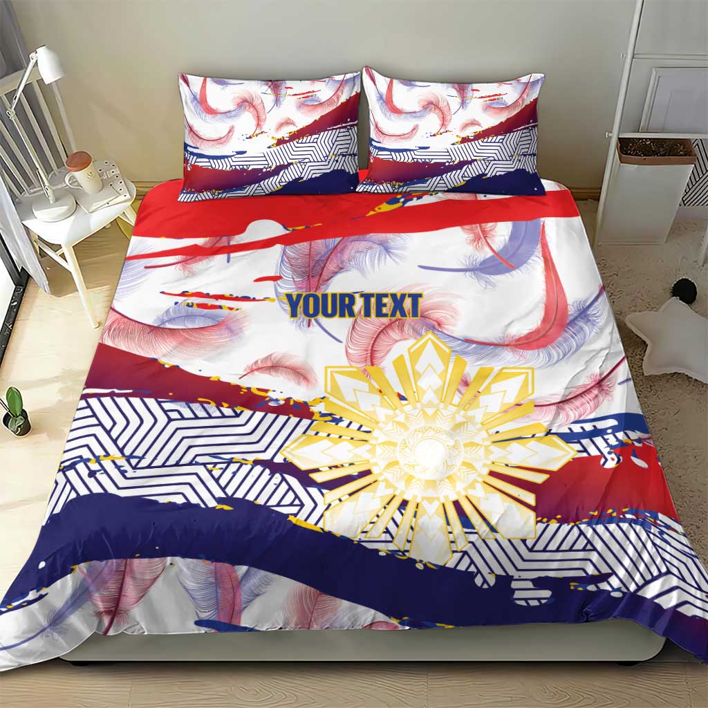 Personalised Philippines Sun Tattoo Bedding Set Feathers Filipinas Grunge Style White