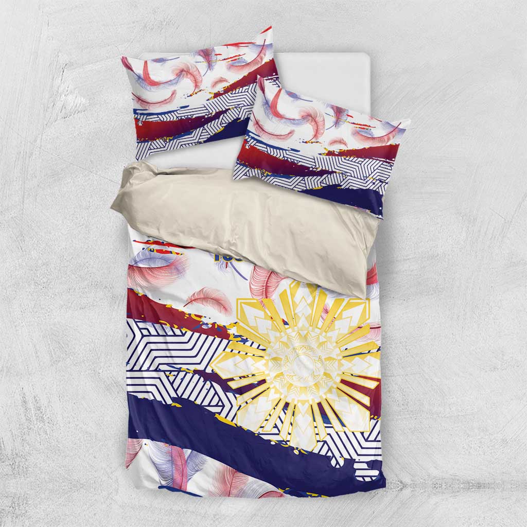 Personalised Philippines Sun Tattoo Bedding Set Feathers Filipinas Grunge Style White