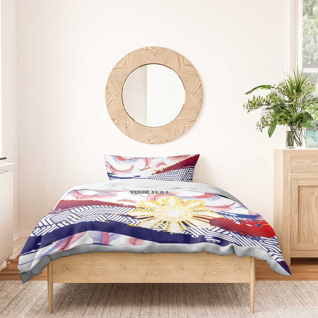 Personalised Philippines Sun Tattoo Bedding Set Feathers Filipinas Grunge Style White