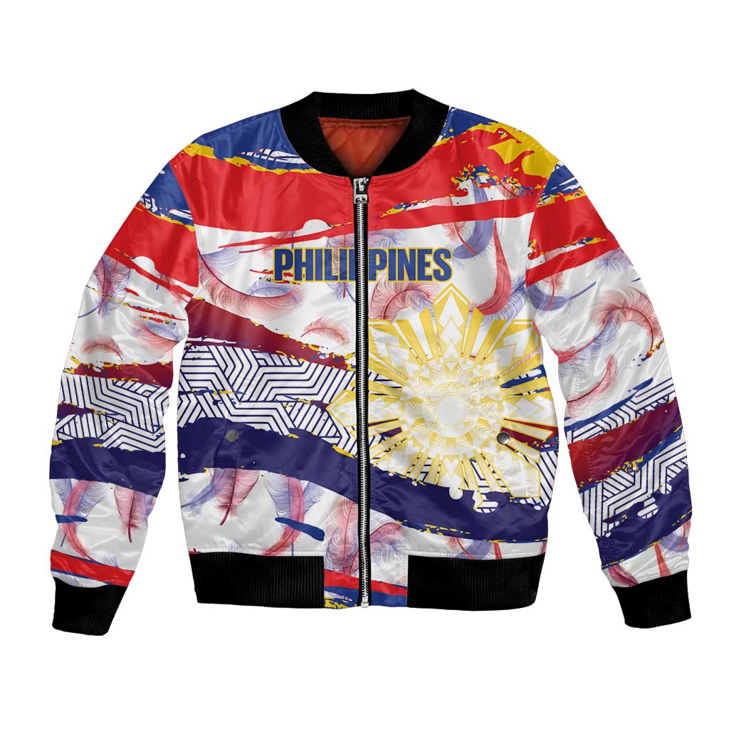 Personalised Philippines Sun Tattoo Bomber Jacket Feathers Filipinas Grunge Style White