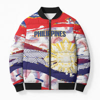 Personalised Philippines Sun Tattoo Bomber Puffer Jacket Feathers Filipinas Grunge Style White