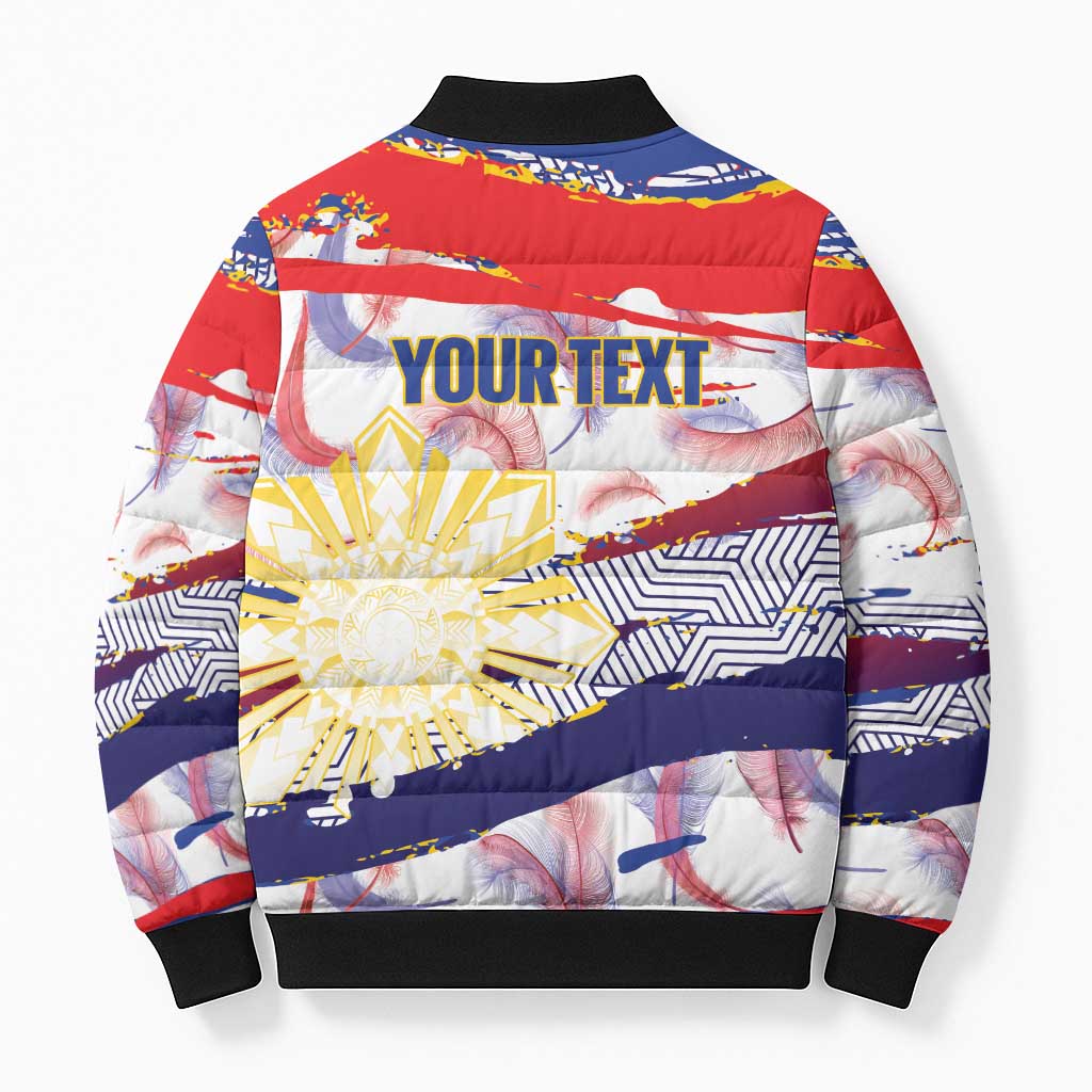 Personalised Philippines Sun Tattoo Bomber Puffer Jacket Feathers Filipinas Grunge Style White