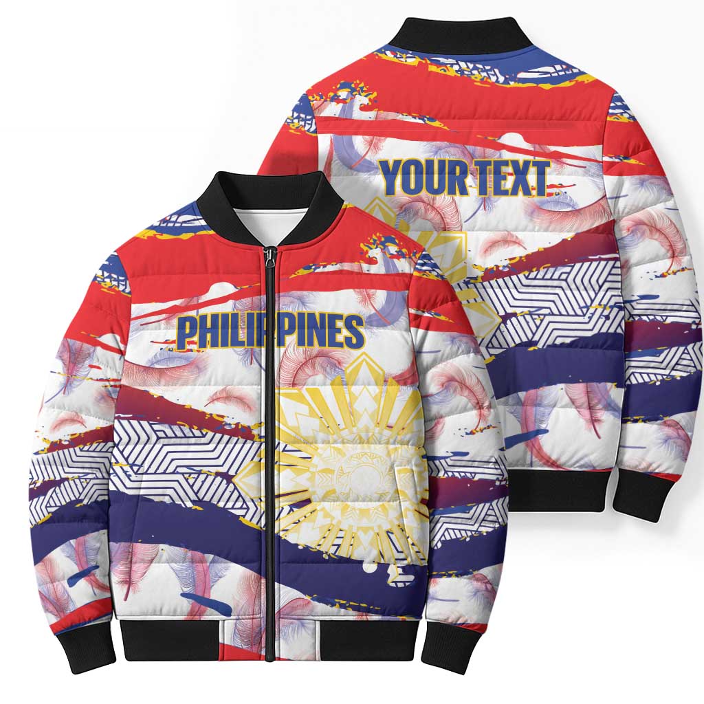 Personalised Philippines Sun Tattoo Bomber Puffer Jacket Feathers Filipinas Grunge Style White