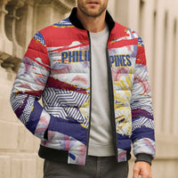 Personalised Philippines Sun Tattoo Bomber Puffer Jacket Feathers Filipinas Grunge Style White