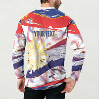 Personalised Philippines Sun Tattoo Button Sweatshirt Feathers Filipinas Grunge Style White