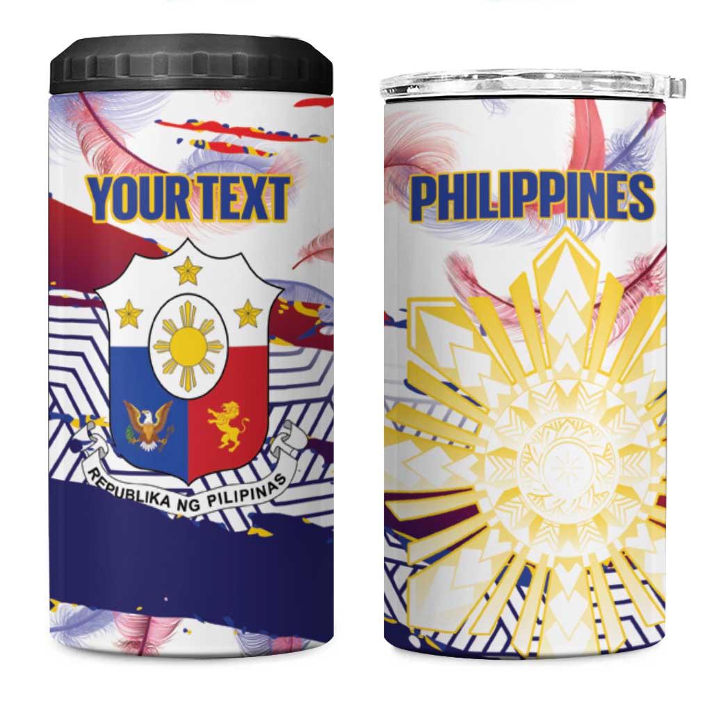 Personalised Philippines Sun Tattoo 4 in 1 Can Cooler Tumbler Feathers Filipinas Grunge Style White