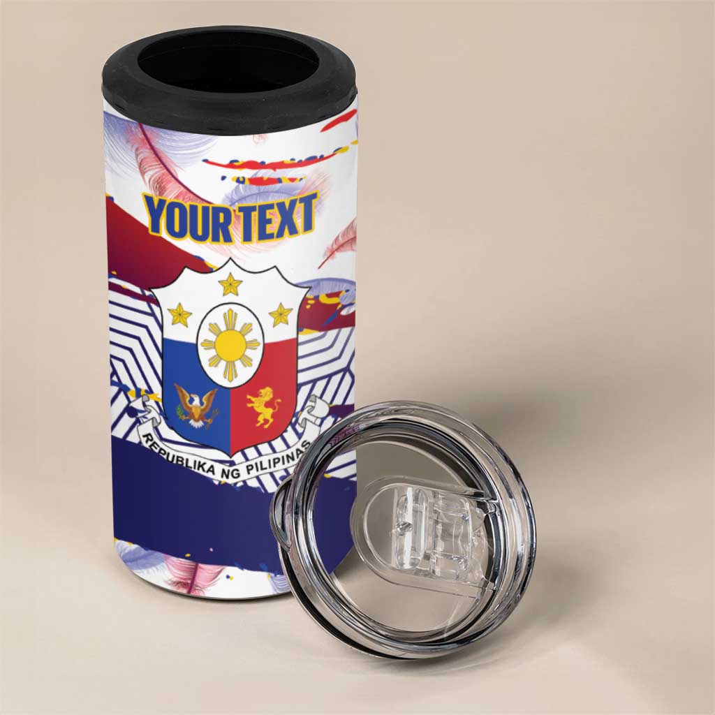 Personalised Philippines Sun Tattoo 4 in 1 Can Cooler Tumbler Feathers Filipinas Grunge Style White